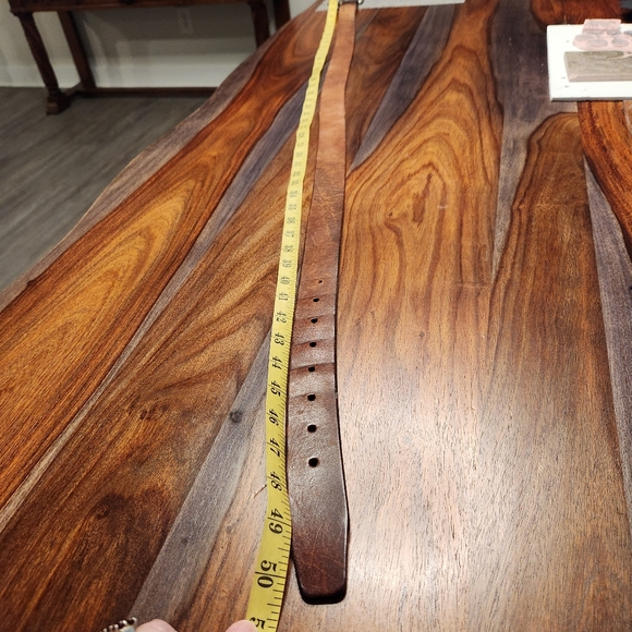Men's Leather Belt Brown Nice Condition Weathered Silver Buckle Large - Picture 4 of 7
